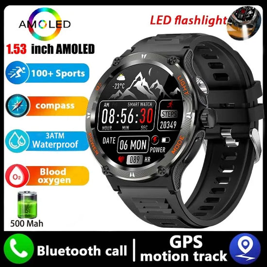 2024 Military Smartwatch Men 3ATM Bluetooth Call Outdoor Fitness Tracker - All gadgets Market #